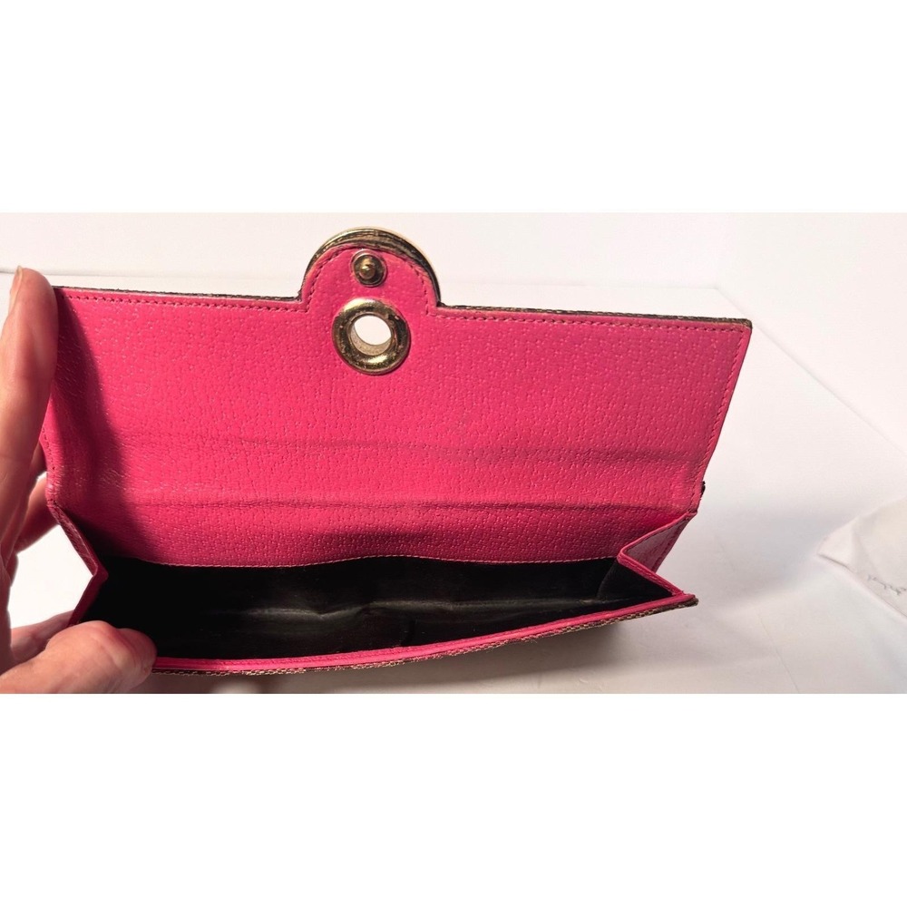 Gucci Eclipse long wallet tri fold w/ gold snap close brown canvas & pinkleather - Picture 14 of 14